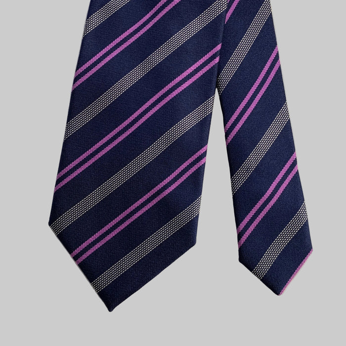 ERMENEGILDO ZEGNA Navy Purple Diagonal Stripe Silk Tie