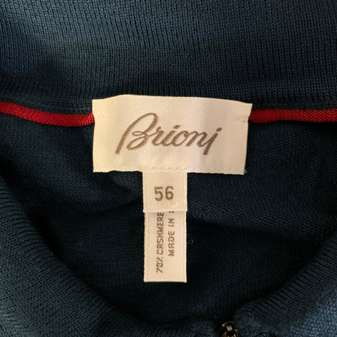 BRIONI Taille XXL Bleu sarcelle Pull en cachemire et soie tricoté avec col zippé