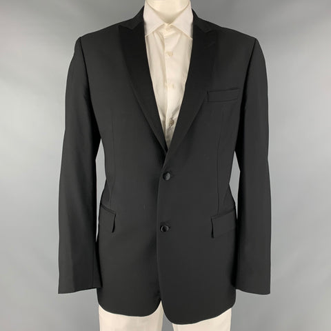 JOHN VARVATOS * USA Taille 46 Long Manteau de sport à revers en laine unie noire
