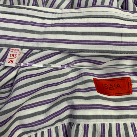 ISAIA Size M Purple White Grey Stripe Cotton Spread Collar Long Sleeve Shirt