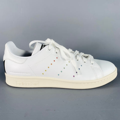 ADIDAS x STELLA McCARTNEY Size 8.5 White Multi Color Leather Stars Lace-Up Low Top Sneakers