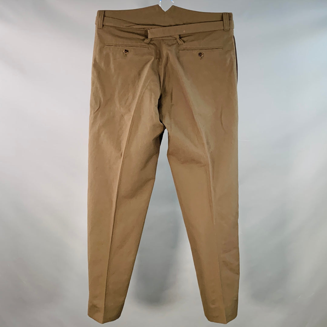 VISVIM Size L Hakama Dark Olive Wool Linen Pleated Belted Tapered Dress Pants