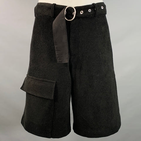 JIL SANDER Size L Black Corduroy Cotton Blend Belted Zip Fly Cargo Shorts