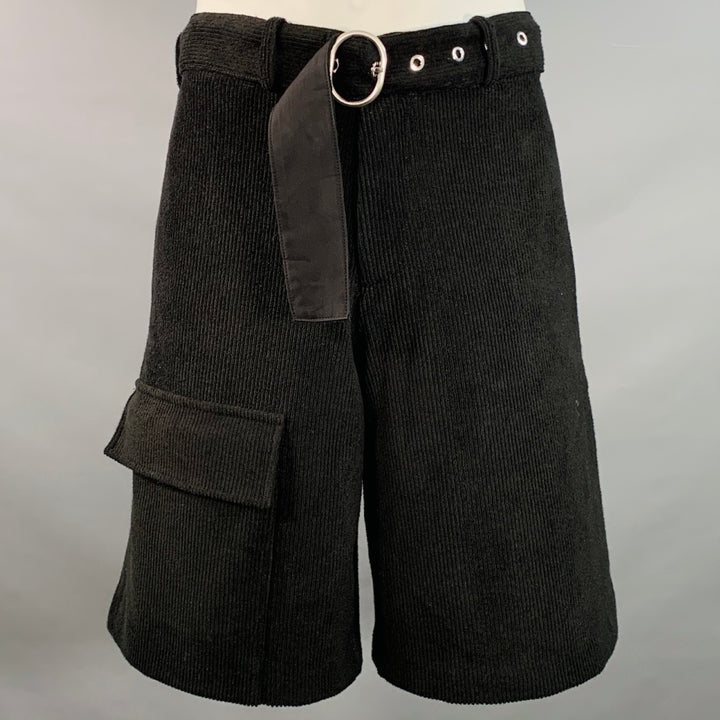 JIL SANDER Size L Black Corduroy Cotton Blend Belted Zip Fly Cargo Shorts