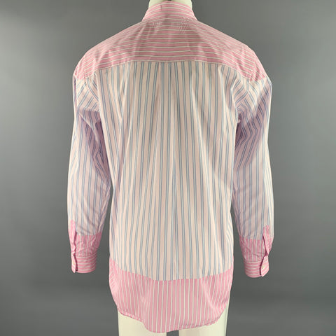 COMME des GARCONS Size XL Pink Blue Stripe Cotton Long Sleeve Shirt