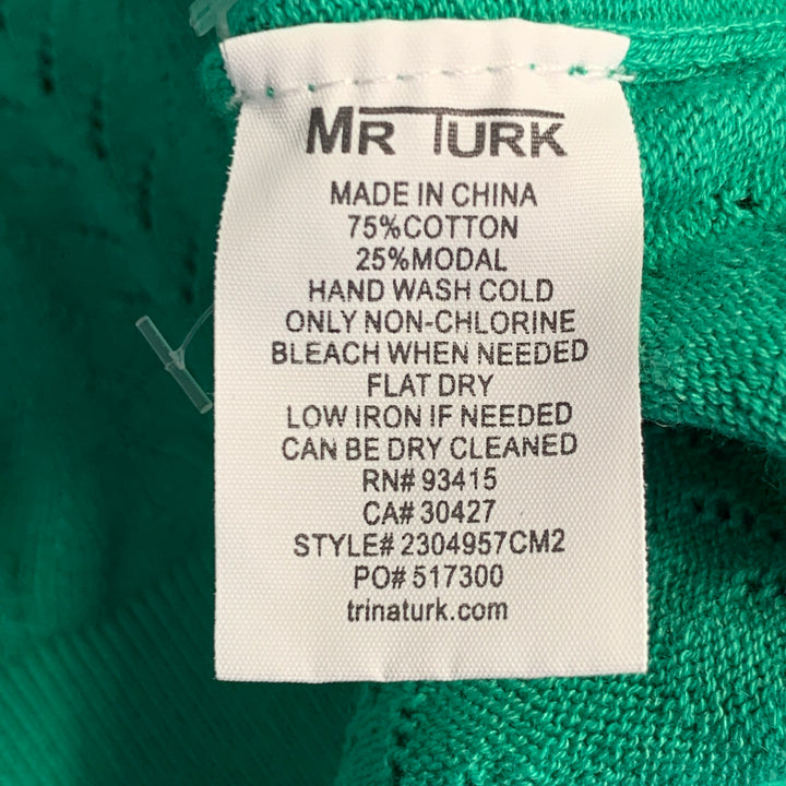 MR TURK Size XL Cole Green Pointelle Knit Cotton Blend Half Placket Polo