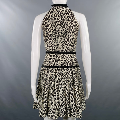 VALENTINO Size S White Black Animal Print Halter Cocktail Dress