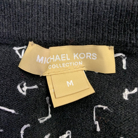 MICHAEL KORS Size M Black White Cashmere Pearls Crew Neck Sweater