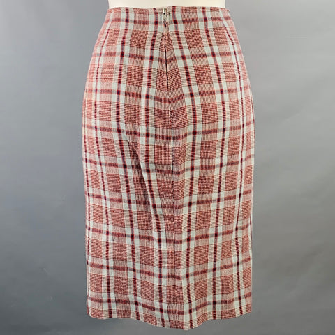 ISABEL MARANT ETOILE Size S Grey Navy Red Linen Plaid Ruched Knee Length Skirt