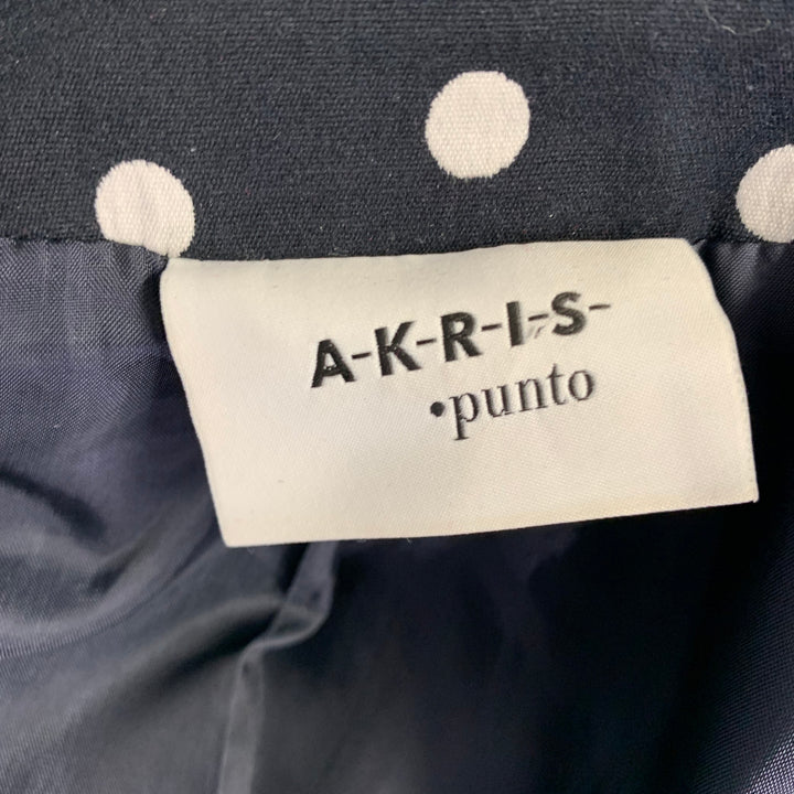 AKRIS Size 12 Navy White Cotton Blend Polka Dot Blazer
