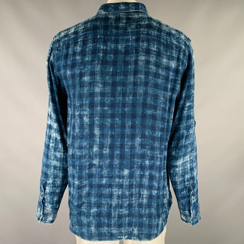 JOHN VARVATOS * U.S.A. Size XL Navy Blue Checkered Cotton Long Sleeve Shirt