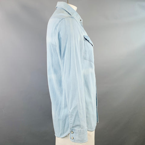 TAYLOR STITCH Size L Blue Wash Cotton Snaps Western Long Sleeve Shirt