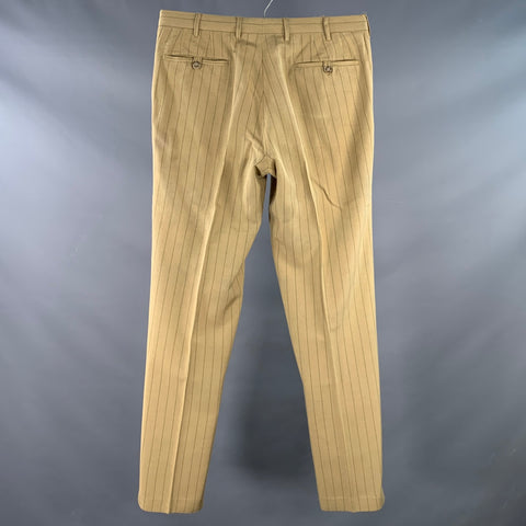PRADA Size 32 Tan Brown Pinstripe Polyester Linen Button Fly Dress Pants