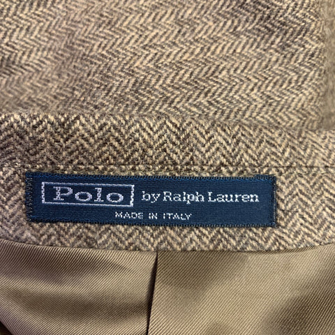 POLO by RALPH LAUREN Size 44 Brown Beige Herringbone Virgin Wool Suit