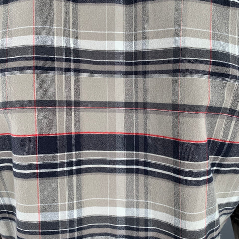 THOM BROWNE Size L Grey Taupe Plaid Cotton One pocket Long Sleeve Shirt