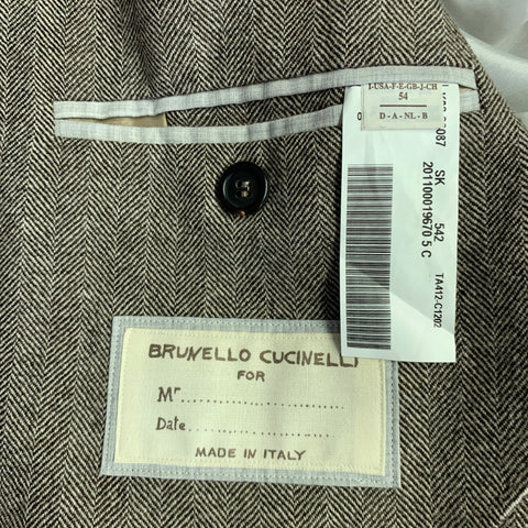 BRUNELLO CUCINELLI Size 44 Beige Brown Herringbone Peak Lapel Sport Coat