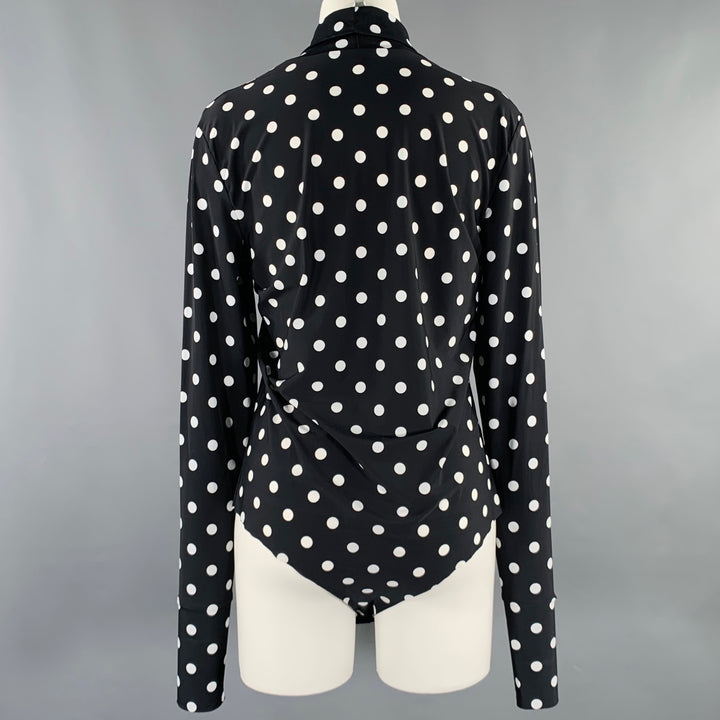 PRABAL GURUNG Size M Black White Lycra Polka Dot Bodysuit Dress Top