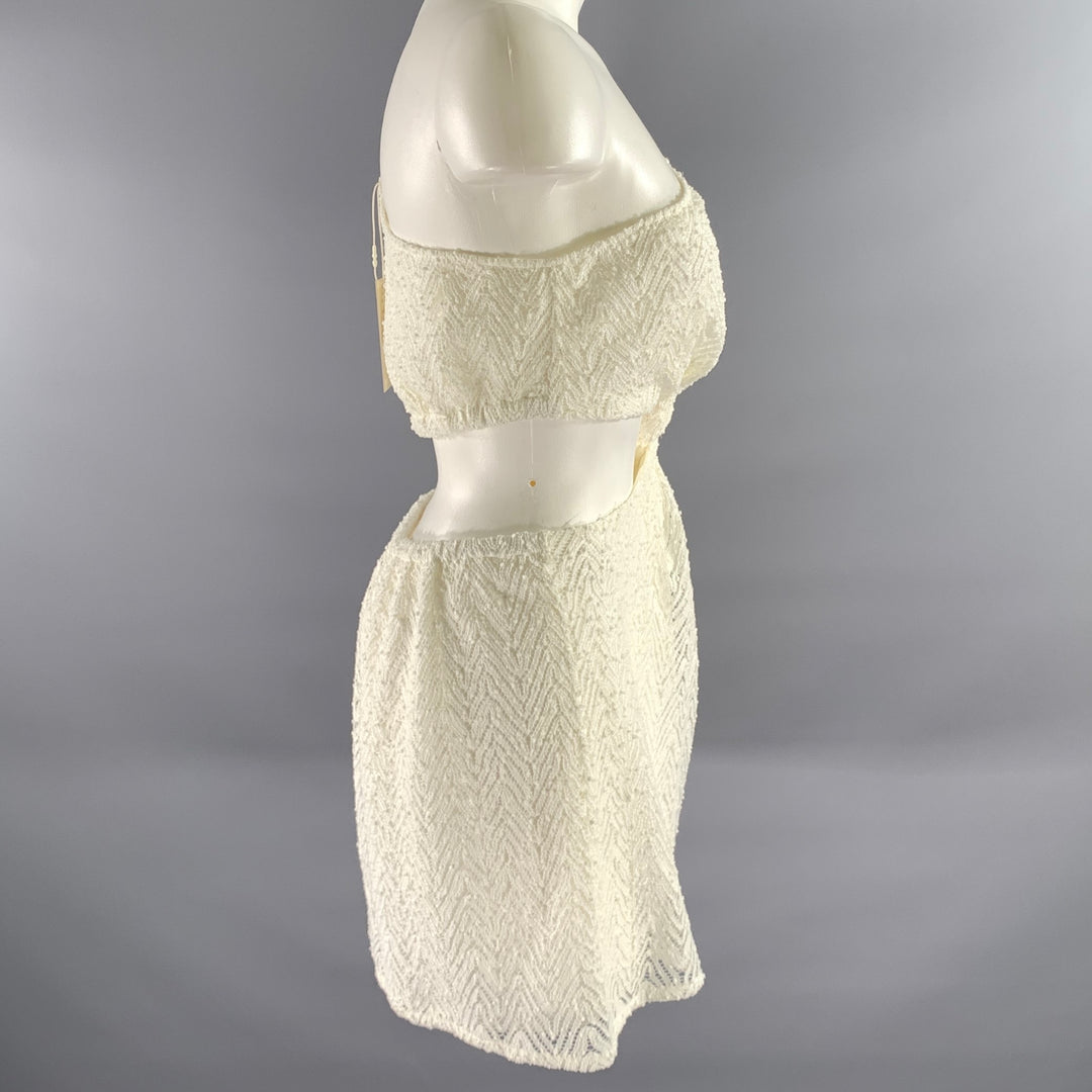 RAMY BROOK Size M White Polyester Chevron One Shoulder Mini Dress