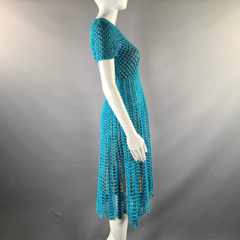 MICHAEL KORS COLLECTION Size XS Blue Metallic Knit A-Line Dress
