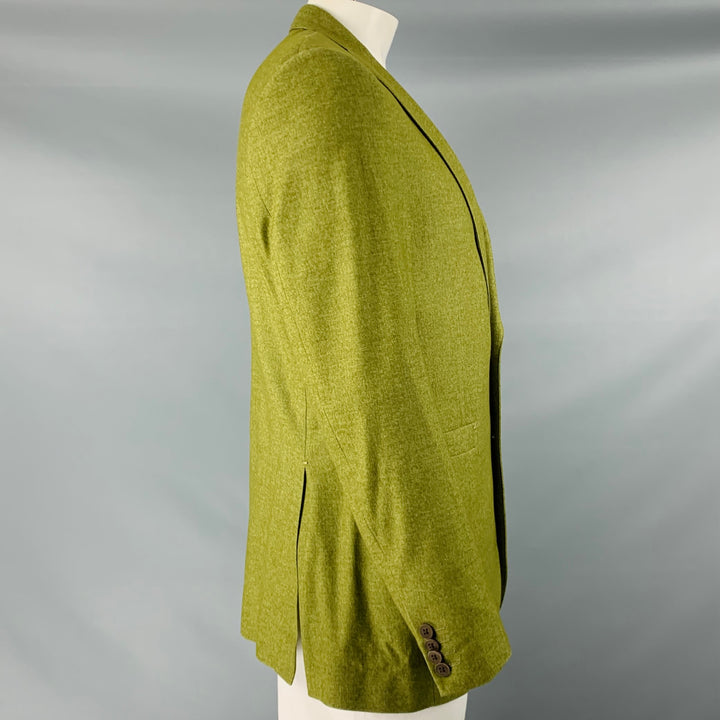 ETRO Size 44 Heather Green Wool Blend Peak Lapel Sport Coat