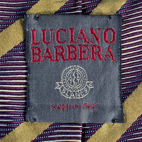 LUCIANO BARBERA Purple Olive Diagonal Stripe Jacquard Silk Tie