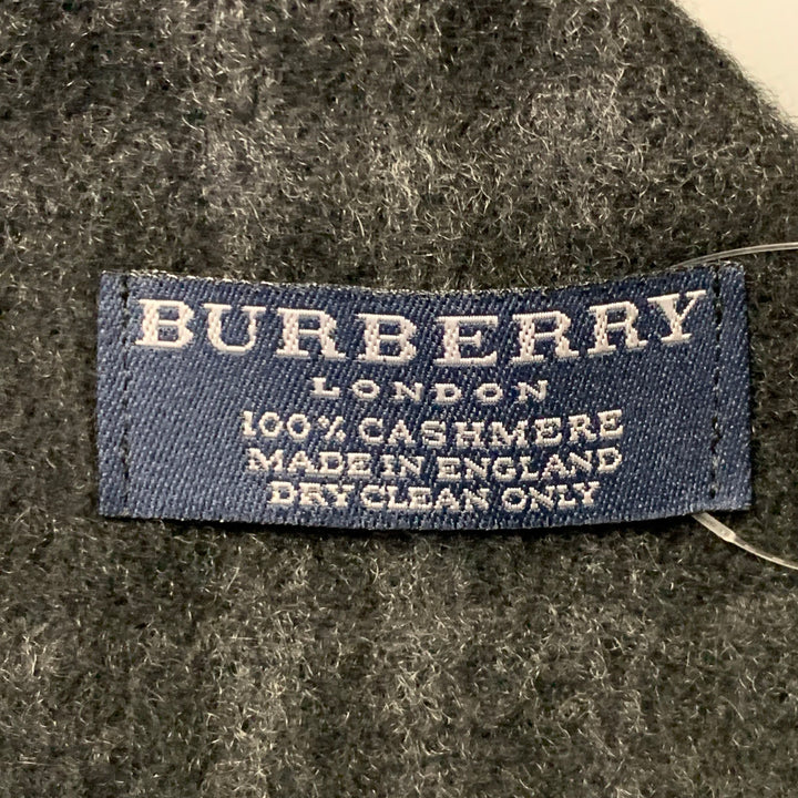 BURBERRY LONDON Grey Charcoal Plaid Cashmere Fringe Scarf