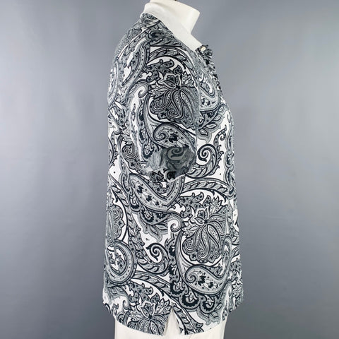 BRIONI Size XL Black White Paisley Cotton Blend Buttoned Polo