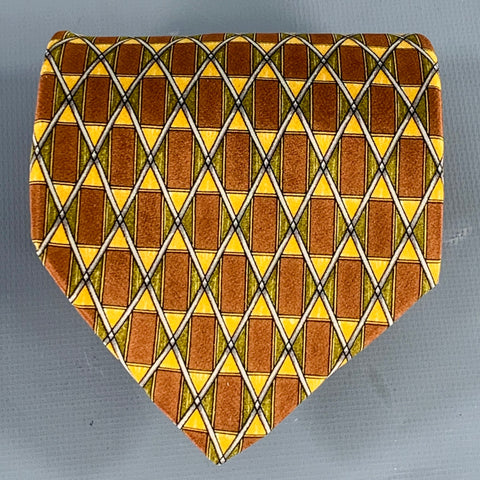 VALENTINO Brown Olive Rectangles Silk Tie