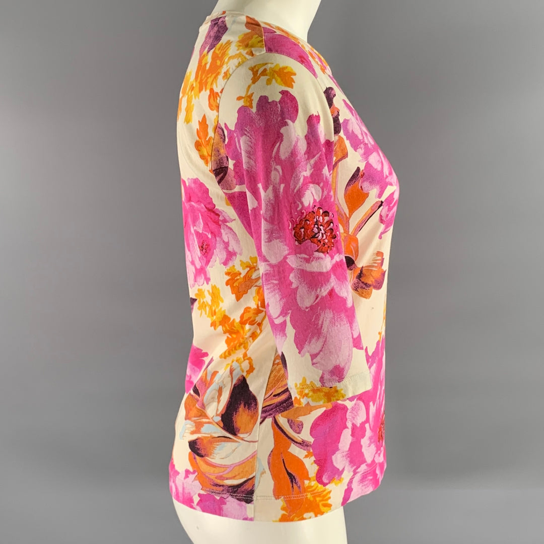 DRIES VAN NOTEN Size XS Pink Orange Cotton Floral T Shirt