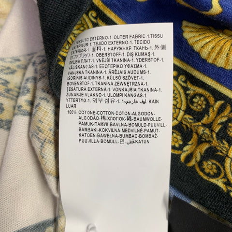 VERSACE Size S Blue Gold Print Cotton Crew Neck T-shirt