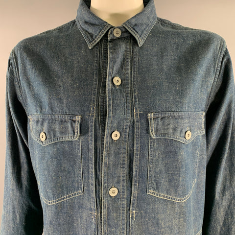 RRL by RALPH LAUREN Size XL Navy Indigo Contrast Stitch Cotton Denim Overshirt