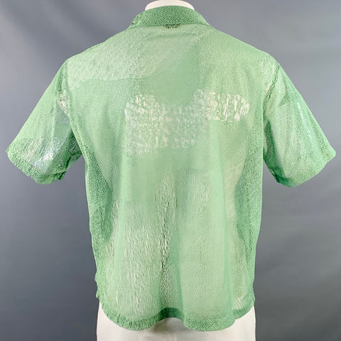 BRAIN DEAD Size L Green Multi Color Knit Polyester One Pocket Mesh Short Sleeve Shirt