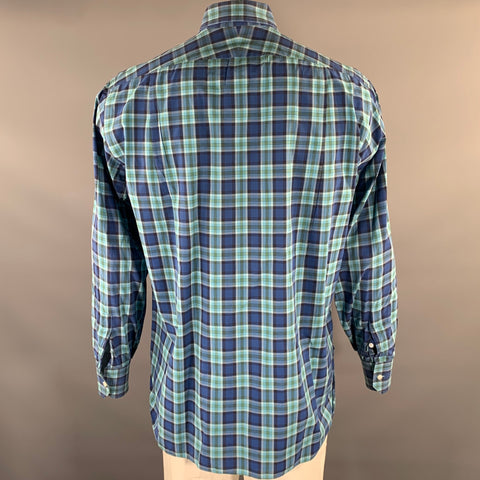 LORENZI Size XL Turquoise Blue Plaid Long Sleeve Shirt