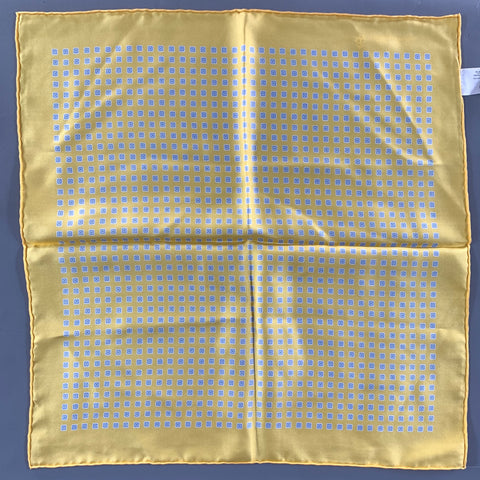 BROOKS BROTHERS Yellow Blue Geometric Silk Pocket Square