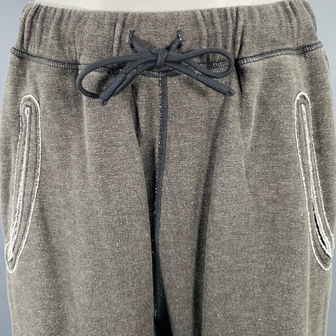 VOLLEBAK Taille L Gris Blanc Contraste Bordure Coton Chanvre Pantalon de survêtement Pantalon décontracté