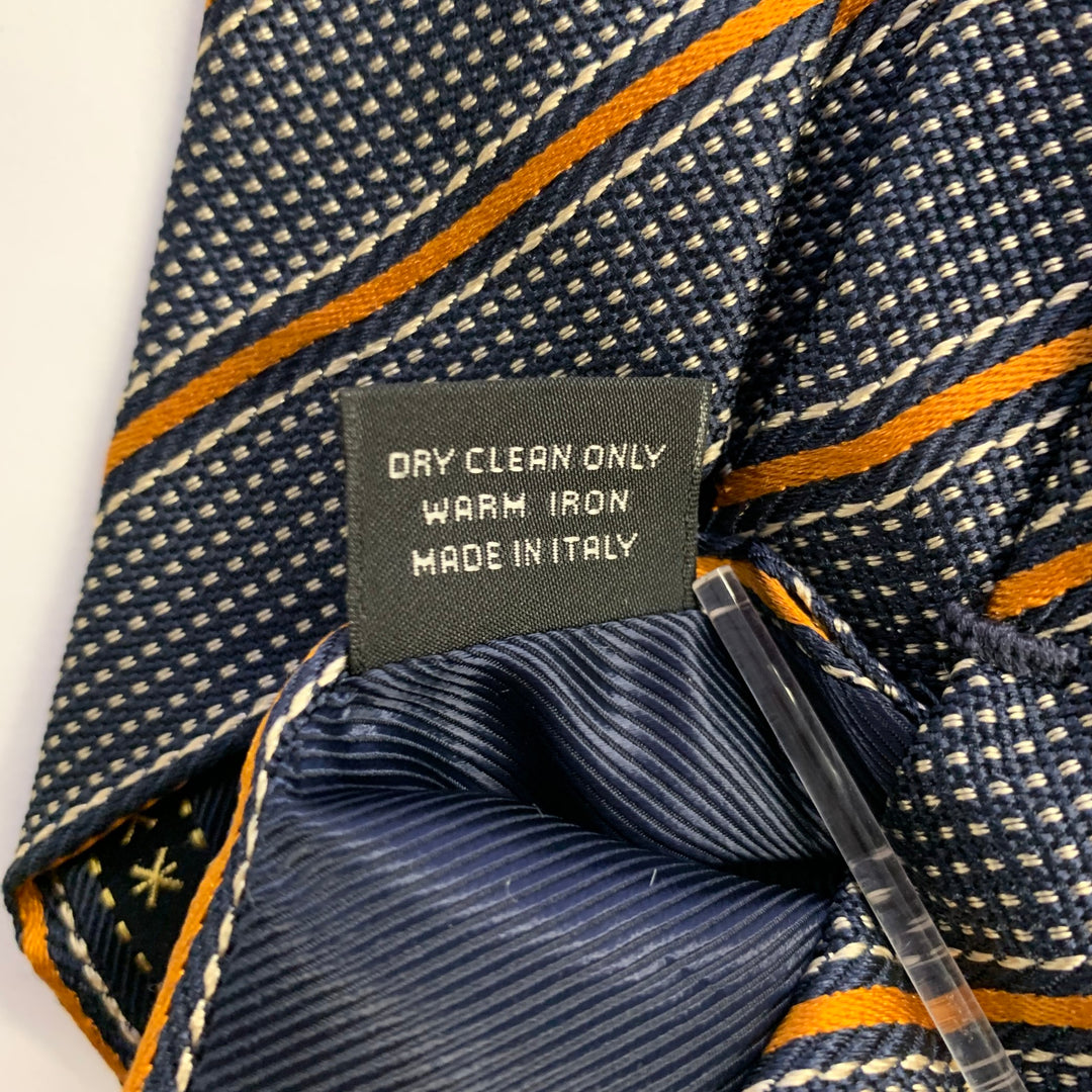 ERMENEGILDO ZEGNA Navy Orange Diagonal Stripe Silk Tie