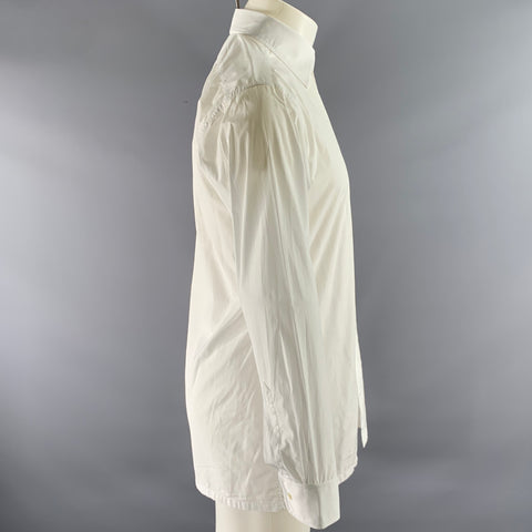 CHARVET Size M White Solid Cotton Pointed Collar Long Sleeve Shirt