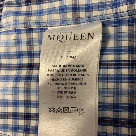ALEXANDER MCQUEEN Size M Blue Mixed Plaid Cotton Short Sleeve Shirt