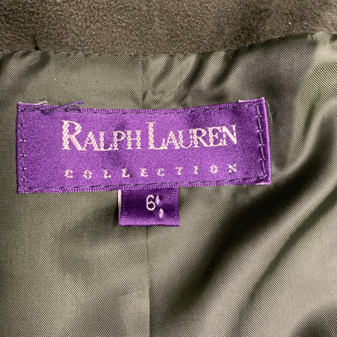 RALPH LAUREN Size 6 Green Suede Pleated Single Breasted Jacket