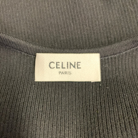 CELINE Size S Black White Cotton Blend Logo Athletic Casual Top