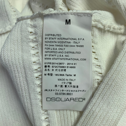 DSQUARED2 Size M White Rayon Polyamide Textured Short Sleeve Dress