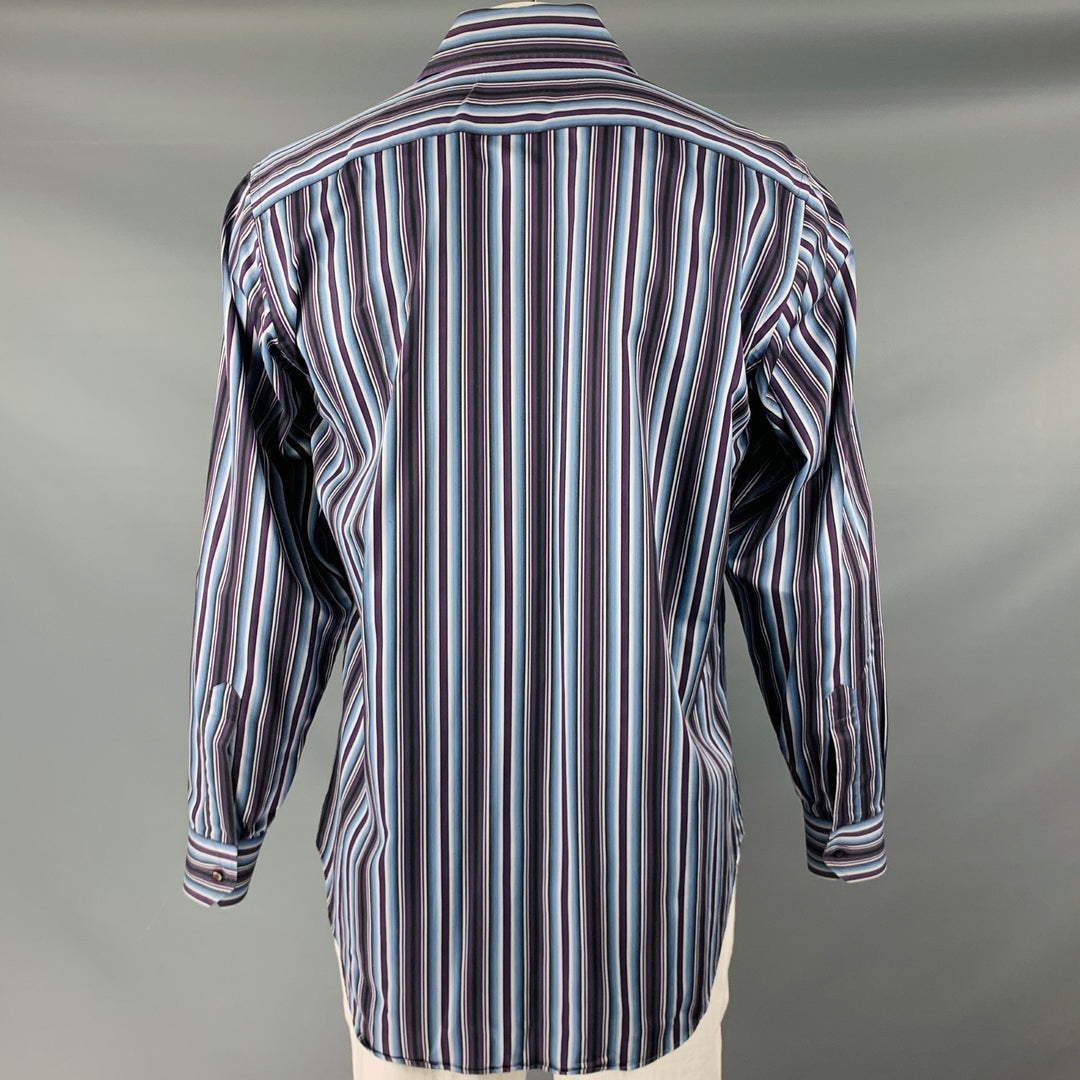 ETRO Taille L Chemise à manches longues boutonnée en coton à rayures bleues et violettes