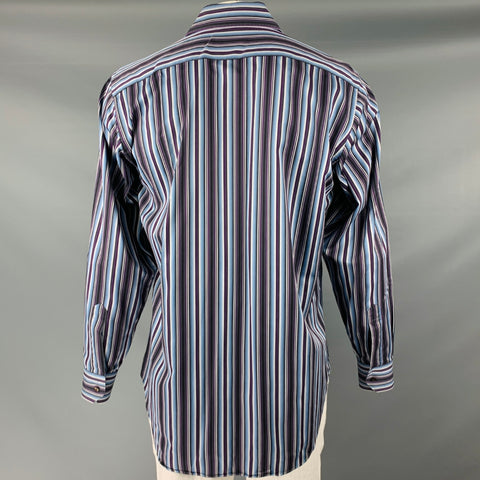 ETRO Size L Blue Purple Stripe Cotton Button Up Long Sleeve Shirt