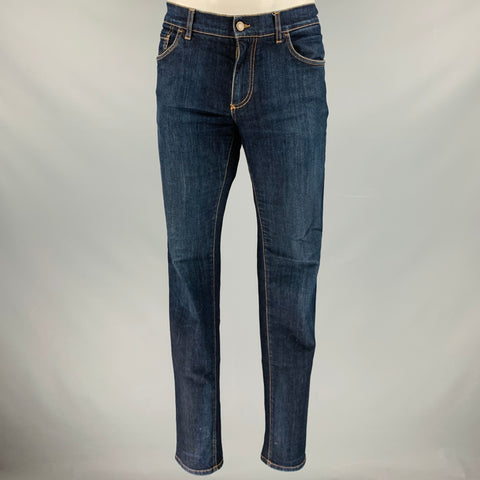 DOLCE &amp; GABBANA Talla 36 Vaqueros de tiro bajo en mezcla de algodón con puntadas en contraste índigo