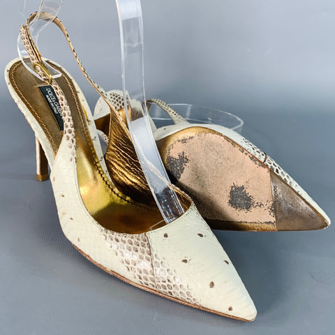 DOLCE & GABBANA Size 6.5 Beige Brown Snakeskin Leather Slingback Pumps