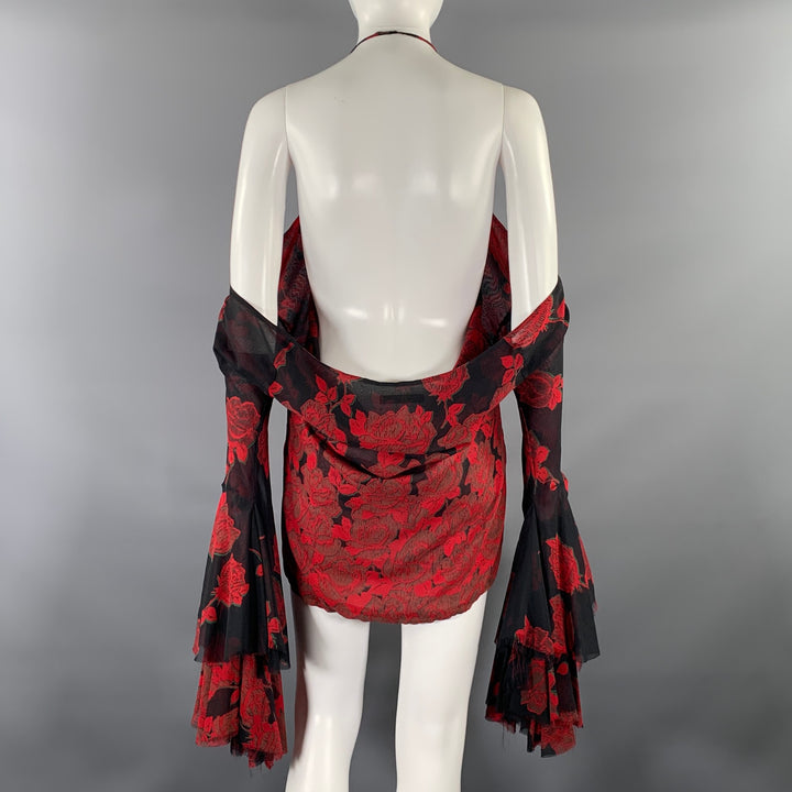 ALEXANDER MCQUEEN Size M Red Black Silk Blend Floral Blouse
