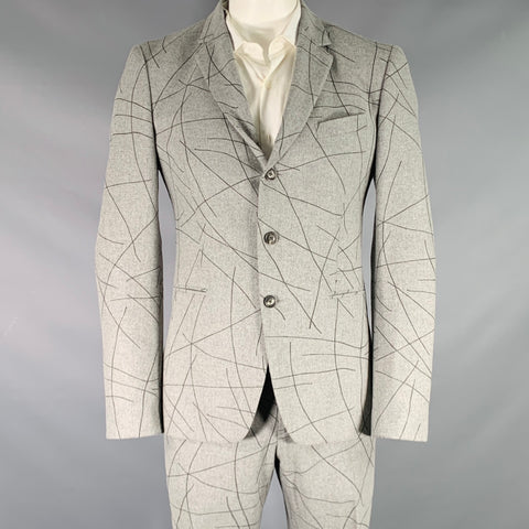 JOHN VARVATOS Size 42 Grey Charcoal Lines Print Wool Blend Suit