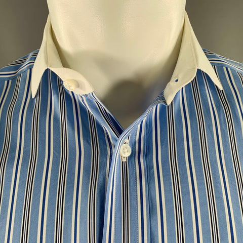 RALPH LAUREN Size M Blue White Stripe Cotton Spread Collar Long Sleeve Shirt