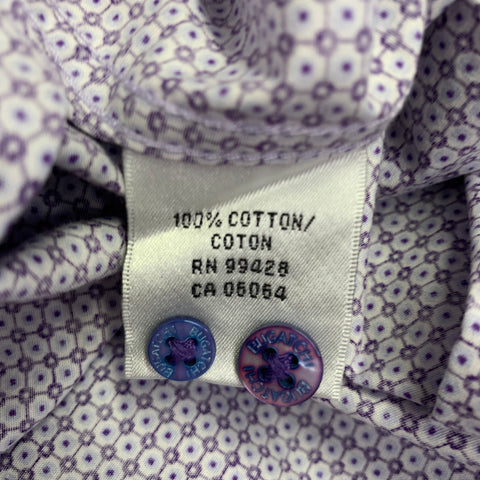 BUGATCHI Size M Purple White Dots Cotton Long Sleeve Shirt