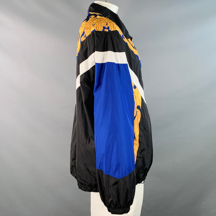 VERSACE Size XXL Black Blue Gold Baroque Polyamide Blend Windbreaker Jacket